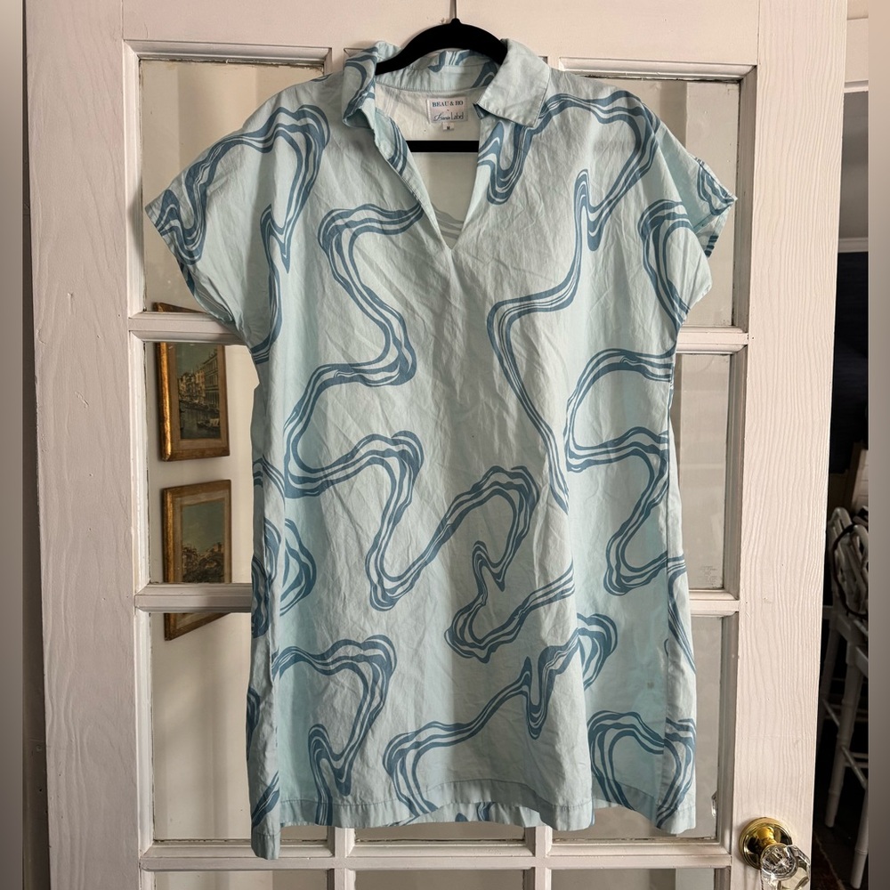 Beau and Ro Lavin Label Blue and White Patterned Dress